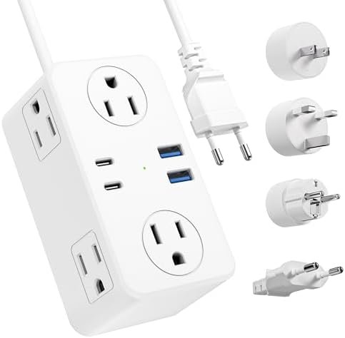 European Travel Plug Adapter, EU/UK/US Travel Plug Adapter Power Strip, 6 AC Out... - Image 2
