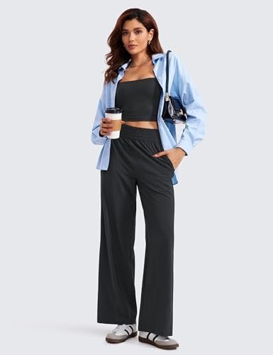 CRZ YOGA Lightweight Wide Leg Pants for Women 30" High Waisted Casual Lounge Tra... - Image 5