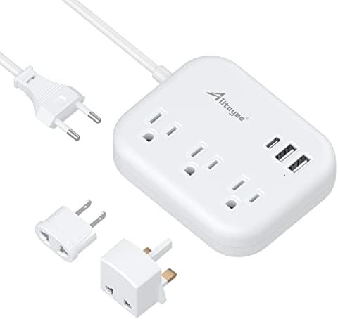 European Travel Plug Adapter, Alitayee EU/UK/US Travel Power Strip with 3 Outlet... - Image 2
