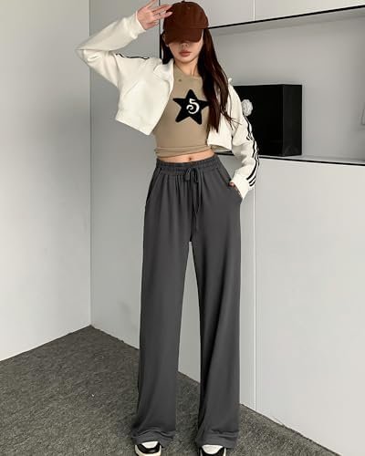 OLIKEME Womens Wide Leg Pants Loose Sweatpants High Waist Stretchy Comfy Athleti... - Image 3