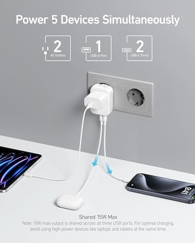 European Travel Plug Adapter, Anker 15W USB-C Power Plug, Fits Type E/F Sockets ... - Image 4