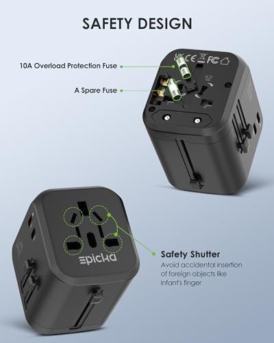 EPICKA Universal Travel Adapter, International Plug Adapter with Dual AC Outlet,... - Image 7