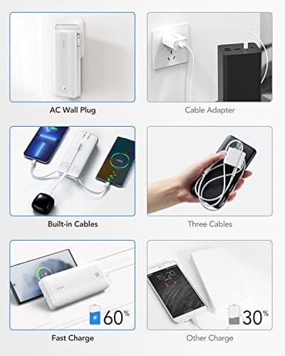 VRURC Portable Charger, 22.5W Fast Charging Power Bank with Built-in Cables & AC... - Image 6