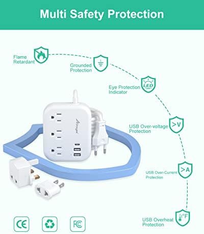 European Travel Plug Adapter, Alitayee EU/UK/US Travel Power Strip with 3 Outlet... - Image 7