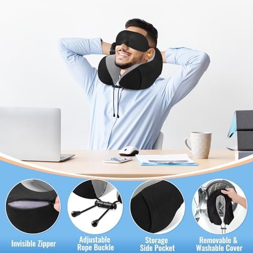 Travel Pillow Premium Memory Foam, Comfortable & Supportive Neck Pillow, Pain Re... - Image 5