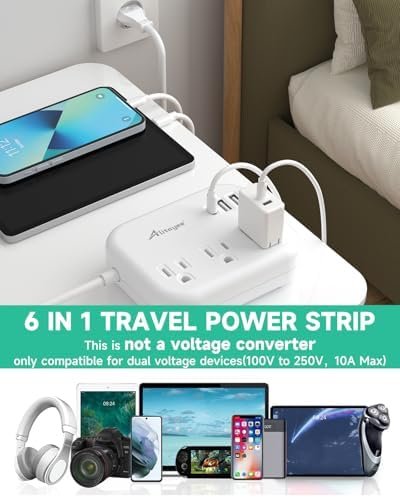 European Travel Plug Adapter, Alitayee EU/UK/US Travel Power Strip with 3 Outlet... - Image 4