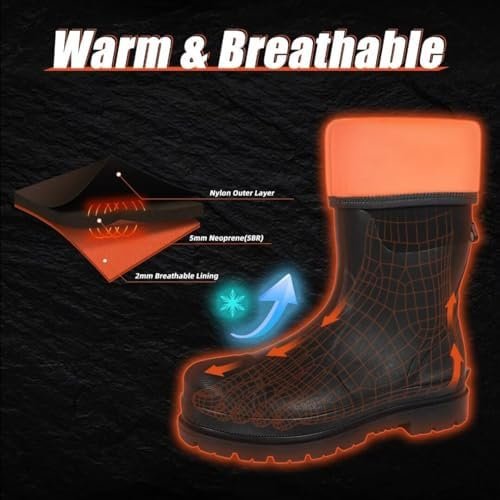 D DRYCODE Work Boots for Men with Steel Shank, Waterproof Rubber Boots, Warm 6mm... - Image 4
