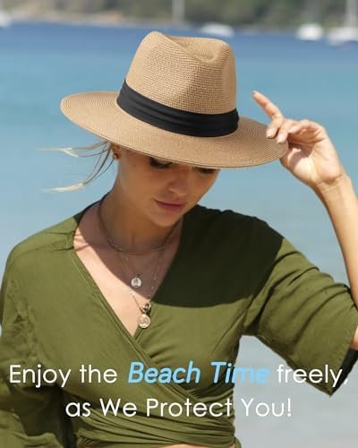 FURTALK Panama Hat Sun Hats for Women Men Wide Brim Fedora Straw Beach Hat UV UP... - Image 5