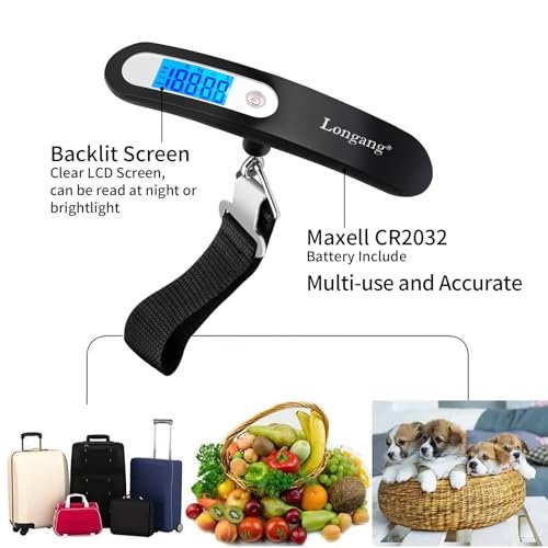 110 Lbs Digital Hanging Luggage Scale with Backlit for Travel, Comfortable Handl... - Image 3