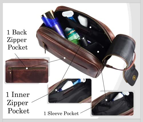 10" Premium Leather Toiletry Travel Pouch With Waterproof Lining | King-Size Han... - Image 6
