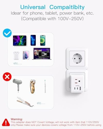 3 Pack European Travel Plug Adapter, One Beat International Power Plug Adapter w... - Image 8