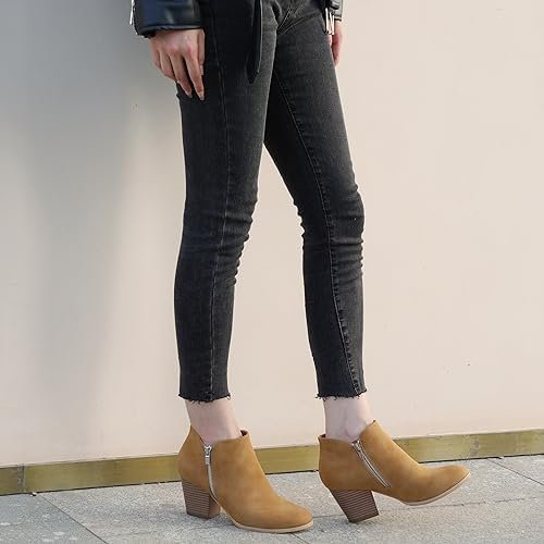 firelli Women Ankle Boots Low Heel Boot Round Toe Zipper Booties - Image 5