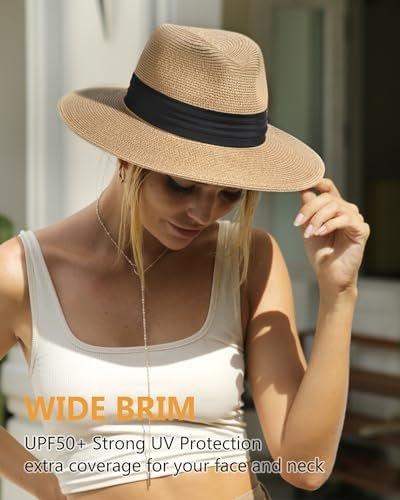 FURTALK Panama Hat Sun Hats for Women Men Wide Brim Fedora Straw Beach Hat UV UP... - Image 8