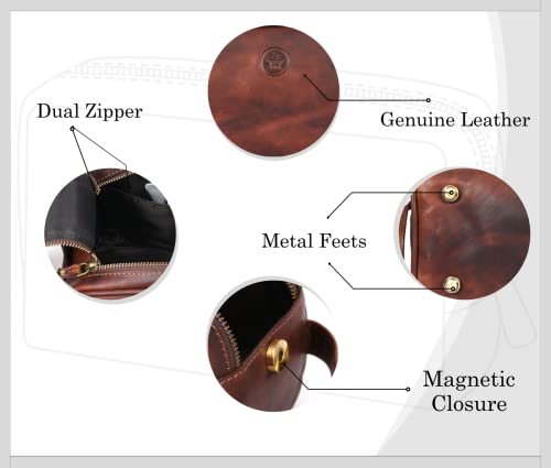 10" Premium Leather Toiletry Travel Pouch With Waterproof Lining | King-Size Han... - Image 4