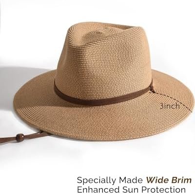 FURTALK Womens Summer Straw Sun Hats Wide Brim Panama Fedora Beach Hat with Wind... - Image 4