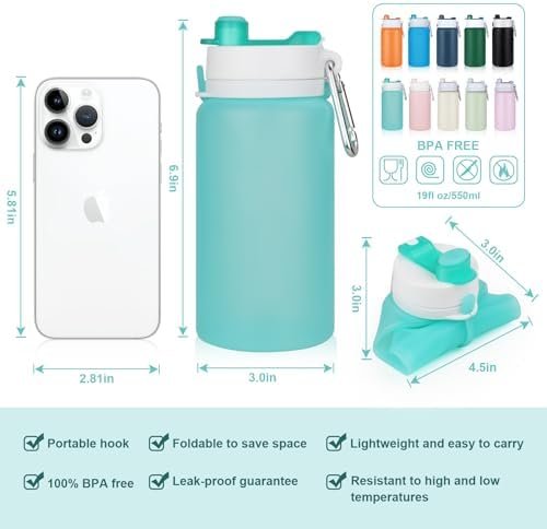 Collapsible Water Bottle, Foldable Water Bottle BPA Free Reusable Lightweight Le... - Image 3