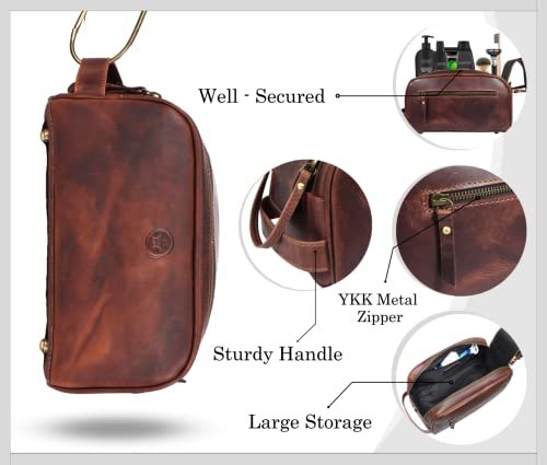 10" Premium Leather Toiletry Travel Pouch With Waterproof Lining | King-Size Han... - Image 3