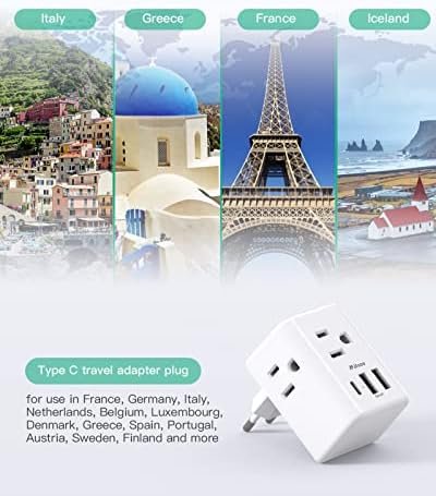 European Travel Plug Adapter with USB Charging Ports(1 USB C), International Typ... - Image 6