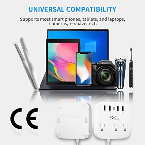 European Travel Plug Adapter, FOVAL EU UK US Power Strip with USB C and 4 USB Po... - Image 8