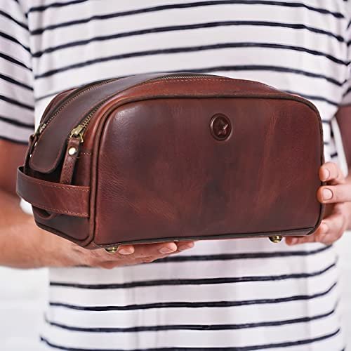 10" Premium Leather Toiletry Travel Pouch With Waterproof Lining | King-Size Han... - Image 5