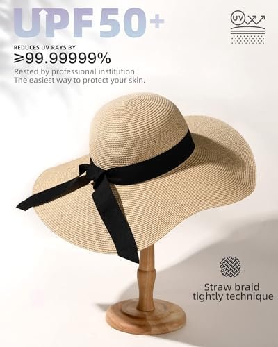 FURTALK Womens Sun Straw Hat Wide Brim UPF 50 Summer Hat Foldable Roll up Floppy... - Image 3