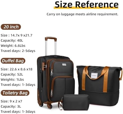 LARVENDER Softside Luggage Sets 3 Piece, Expandable Carry on Luggage 22x14x9 Air... - Image 6