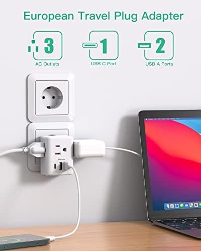 European Travel Plug Adapter with USB Charging Ports(1 USB C), International Typ... - Image 3