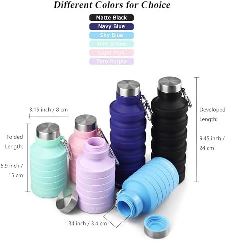 Nefeeko Collapsible Water Bottle, Reuseable BPA Free Silicone Foldable Water Bot... - Image 6