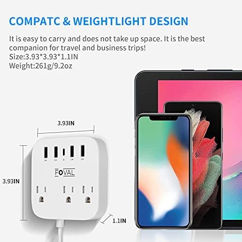 European Travel Plug Adapter, FOVAL EU UK US Power Strip with USB C and 4 USB Po... - Image 7