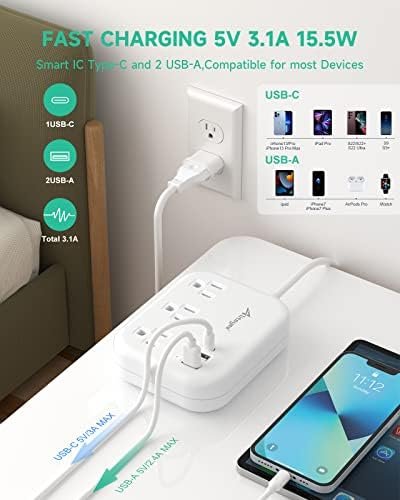 European Travel Plug Adapter, Alitayee EU/UK/US Travel Power Strip with 3 Outlet... - Image 5
