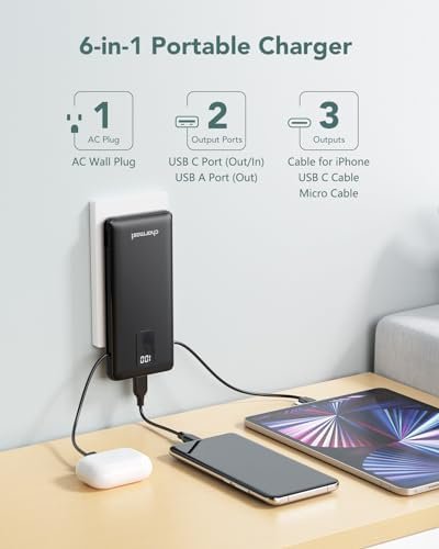 Charmast Portable Charger with Built-in Cables and AC Wall Plug, 10000mAh Compac... - Image 3