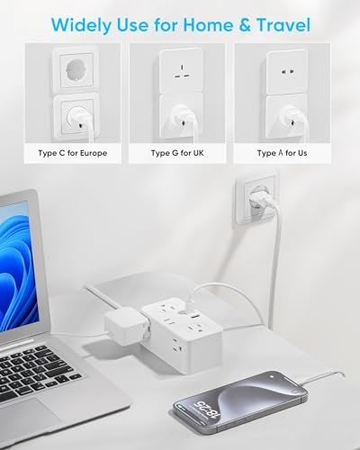 European Travel Plug Adapter, EU/UK/US Travel Plug Adapter Power Strip, 6 AC Out... - Image 5