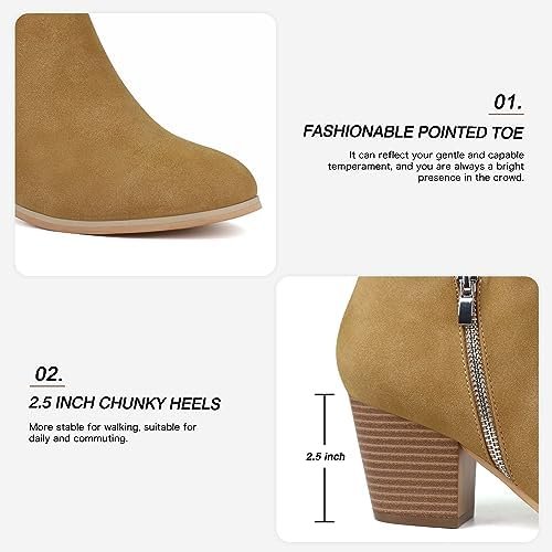 firelli Women Ankle Boots Low Heel Boot Round Toe Zipper Booties - Image 3