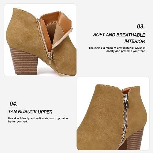 firelli Women Ankle Boots Low Heel Boot Round Toe Zipper Booties - Image 4