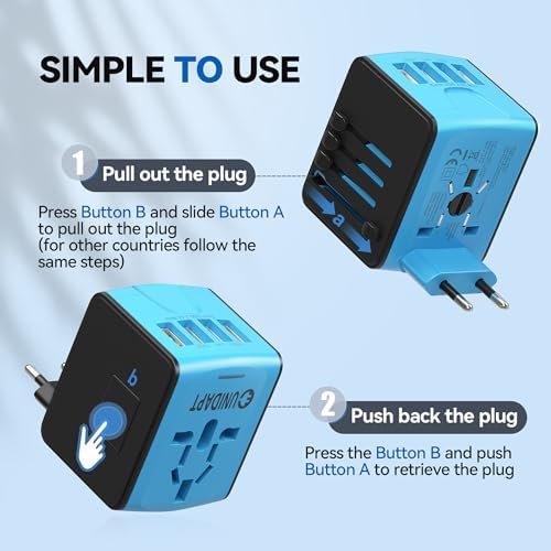 Unidapt Universal Travel Adapter, International Plug Adapter Fast 2,4A 4-USB Eur... - Image 3
