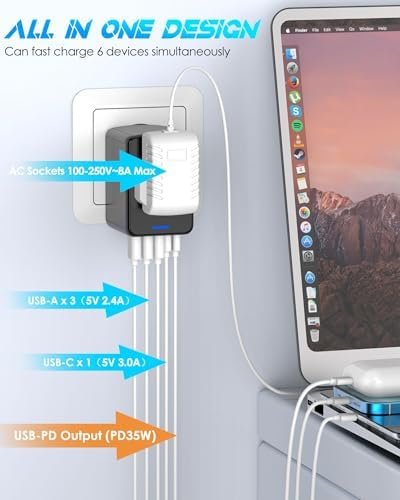 Universal Travel Adapter 35W PD Fast Charging Offers 3X2.4A USB-A Ports, 2X USB-... - Image 4