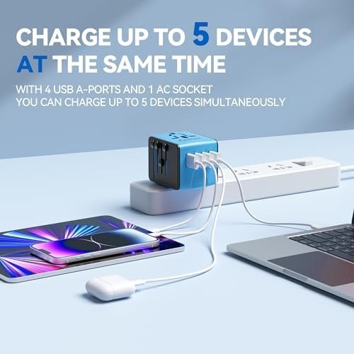 Unidapt Universal Travel Adapter, International Plug Adapter Fast 2,4A 4-USB Eur... - Image 6