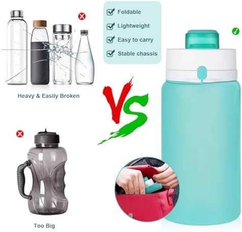 Collapsible Water Bottle, Foldable Water Bottle BPA Free Reusable Lightweight Le... - Image 4