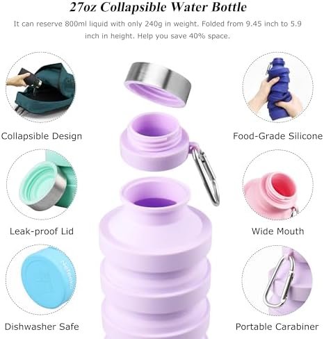 Nefeeko Collapsible Water Bottle, Reuseable BPA Free Silicone Foldable Water Bot... - Image 5