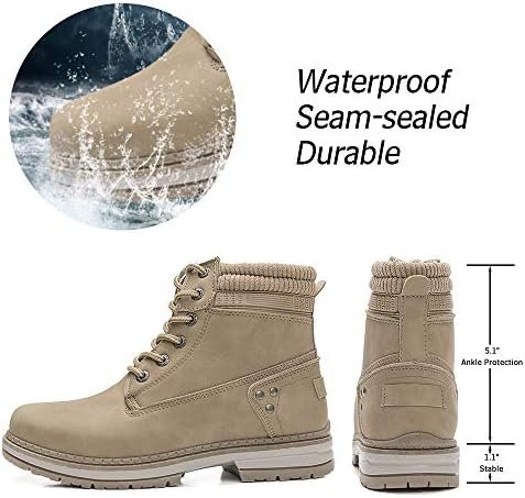 Athlefit Women's Work Waterproof Hiking Combat Boots Lace up Low Heel Booties An... - Image 3
