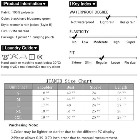 JTANIB Packable Rain Jacket Women Waterproof Lightweight Raincoat with Hood for ... - Image 7