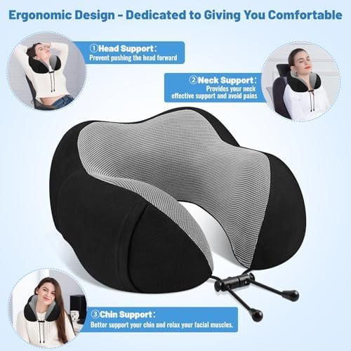 Travel Pillow Premium Memory Foam, Comfortable & Supportive Neck Pillow, Pain Re... - Image 6
