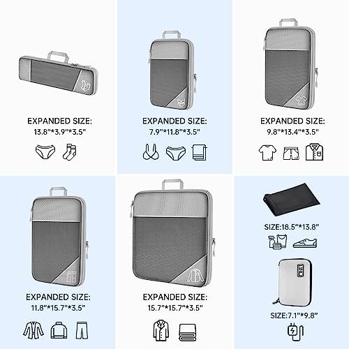 NiHome 7PCS Compression Packing Cube Set Expandable Mesh Travel Bags Luggage Organizers with Electronic Cable Cord Charger Organizer Drawstring Bag for Trip Home Storage Travel Gear Accessories (Grey) - Image 5