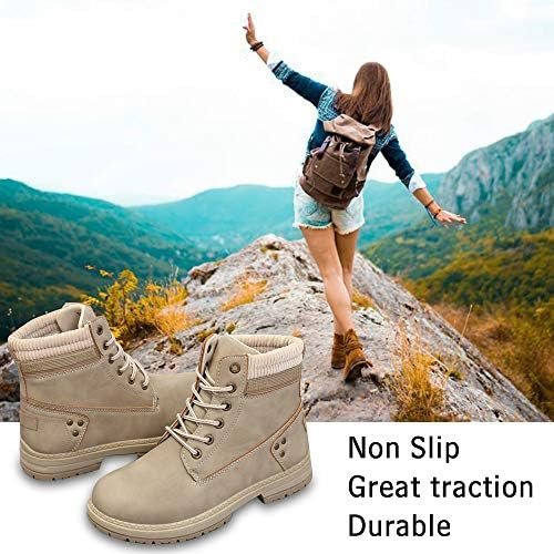 Athlefit Women's Work Waterproof Hiking Combat Boots Lace up Low Heel Booties An... - Image 4