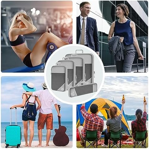 NiHome 7PCS Compression Packing Cube Set Expandable Mesh Travel Bags Luggage Organizers with Electronic Cable Cord Charger Organizer Drawstring Bag for Trip Home Storage Travel Gear Accessories (Grey) - Image 8