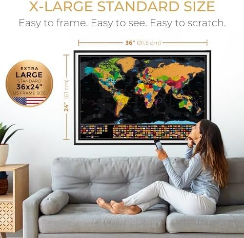 XL Scratch off World Map with All 233 Flags + Deluxe USA Scratch off Map | 36x24... - Image 3