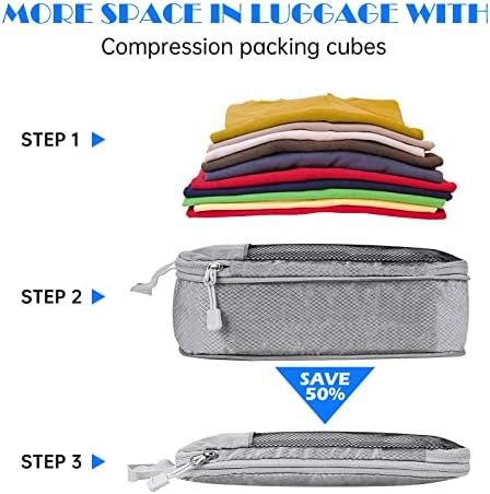 NiHome 7PCS Compression Packing Cube Set Expandable Mesh Travel Bags Luggage Organizers with Electronic Cable Cord Charger Organizer Drawstring Bag for Trip Home Storage Travel Gear Accessories (Grey) - Image 3
