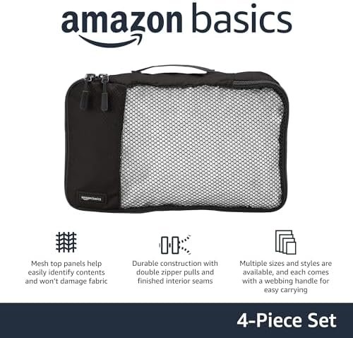 Amazon Basics 4 Piece Packing Travel Organizer Zipper Cubes Set, Small, Black - Image 3