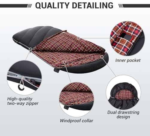 KingCamp Sleeping Bag for Adults, Extra Wide Flannel Sleeping Bag for Camping Ba... - Image 5