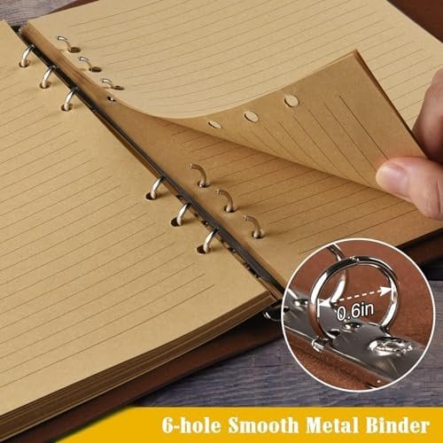Leather Notebook Journal, Vintage Refillable Journal with 2 PVC Pockets, Travel ... - Image 5